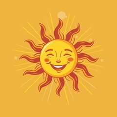 Fototapeta premium Cheerful Sun Character with Joyful Expression Radiating Warmth against Yellow Background 