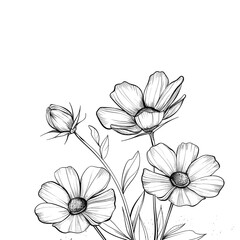 Fototapeta premium Delicate Floral Sketch in Black and White Representing Elegance 