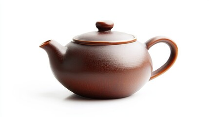 Traditional Brown Clay Teapot Isolated on White Background - A classic brown clay teapot with a lid, symbolizing warmth, tradition, comfort, hospitality, and the simple pleasure of tea.