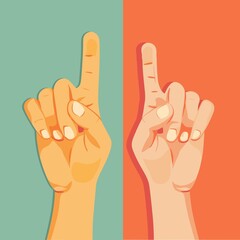 Obraz premium Diverse hands pointing upwards in retro style representing unity against colorful background