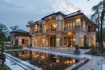 Fototapeta premium A large house with a pool and a garden