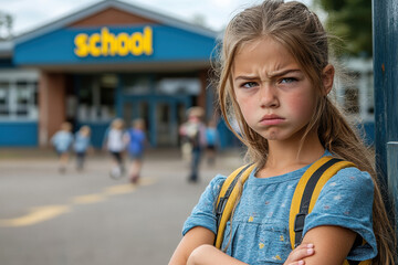 Angry girl entering school