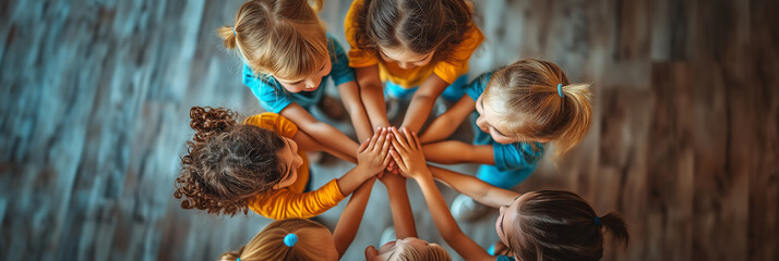 Children joyfully connecting in a circle of friendship during a sunny afternoon playdate