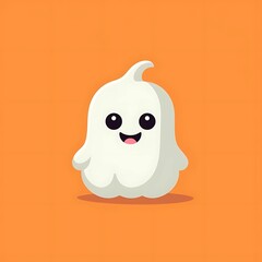 Obraz premium Cute cartoon ghost character with a cheerful expression on a bright orange background