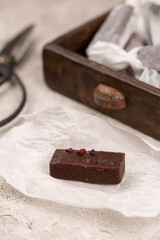 Chocolate toffee with coffee beans, handmade