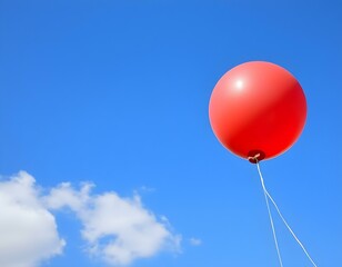 Obraz premium A red balloon floating against a clear blue sky, with soft white clouds in the background create with ai