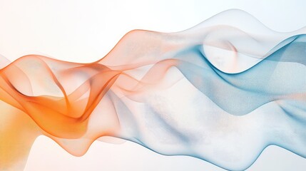 Abstract waves in orange, white, and blue, generative AI background with a simple and sophisticated aesthetic.