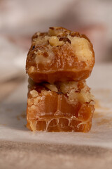 Handmade toffee, creamy with nuts, close-up