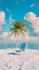 Naklejka premium Palm Tree Beach Chair With Blue Sky And White Sand