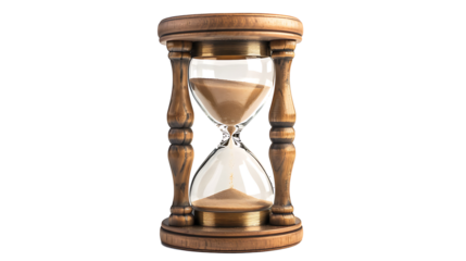 A classic hourglass with sand flowing through it isolated on withe background