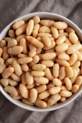 Canned White Cannellini Beans in a Bowl, top view.