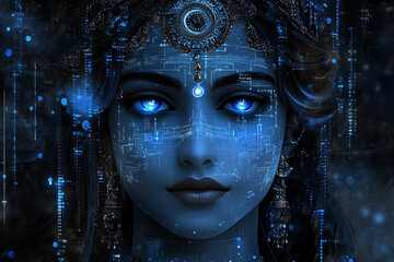 An abstract digital background featuring Devi Parvati, the Hindu goddess of love