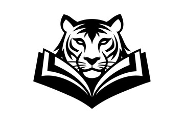 Tiger head book logo silhouette vector design on ‍a white background