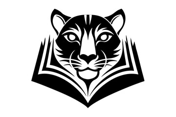 Tiger head book logo silhouette vector design on ‍a white background