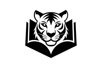 Tiger head book logo silhouette vector design on ‍a white background
