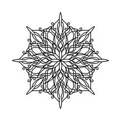 Symmetric geometric mandala art. Vector hand drawn mandala icon. Floral tattoo, henna design. Sacredness sign. Spirituality symbol. Simple outline mandala design for coloring book, for coloring pages.