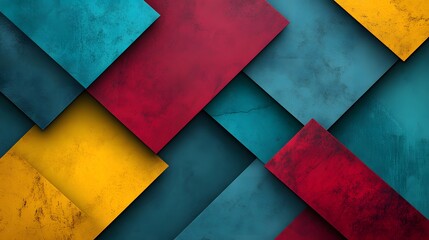 Fototapeta premium Abstract Geometric Background with Dominant Red, Blue, Yellow, and Teal Colors