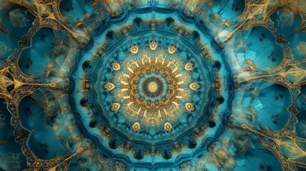 Abstract Teal and Gold Mandala, Mandala, Abstract, Teal, Gold