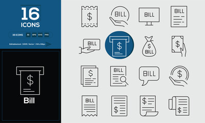 Bill Set of outline icons related to analysis, infographic, analytics. Editable stroke. Vector illustration. 