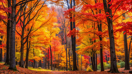 A vibrant autumn forest with trees displaying red, orange, and yellow Leaves