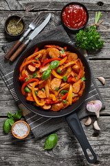 zesty italian sausage peppers and onions, top view