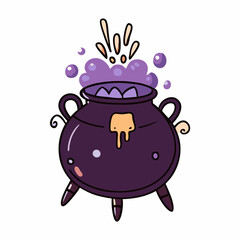 Witch cauldron. Halloween pot. Witchcraft, potion, spell, Cute cartoon illustration (5)