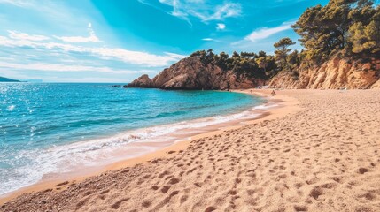 Obraz premium Secluded Beach Cove with Crystal Clear Water, Landscape, photography, beach, cove, blue water