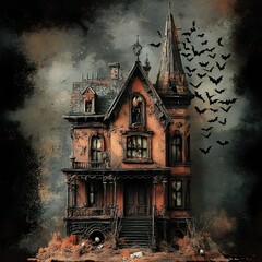 Captivating Halloween themed Gothic House with Bats and Peeling Paint