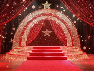 Star on a red carpeted stage, glamorous scene, 3D illustration