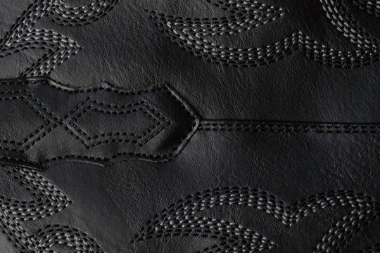 Black leather cowgirl boot details