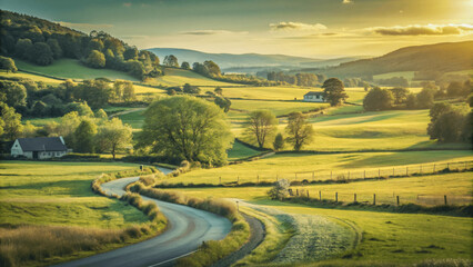 Obraz premium A peaceful countryside landscape with a winding road