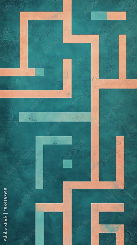 Poster abstract geometric pattern with teal and peach colors, minimalistic design concept