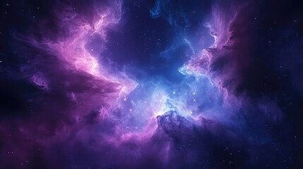 Fototapeta premium Abstract nebula waves floating in the vastness of space, featuring soft transitions between deep purples and bright blues.