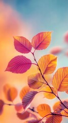 Obraz premium Close-up of vibrant autumn leaves against a soft blurred background