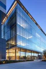 Fototapeta premium A modern office building constructed from glass and iron showcases sleek architectural design