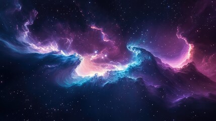 Flowing nebula waves in the vastness of space, an abstract blend of colors with a hint of mystery and depth.