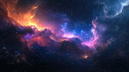 Fototapeta premium Nebula waves flowing gracefully through the universe, glowing with energy and dotted with distant stars.