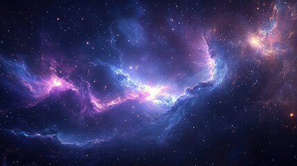 Obraz premium Nebula waves gently undulating in space, with deep blues and purples creating a serene, cosmic scene.