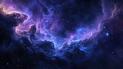 Fototapeta premium Nebula waves gently undulating in space, with deep blues and purples creating a serene, cosmic scene.