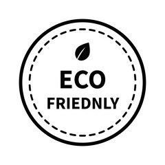 Eco friendly product label stamp badge. Green round leaf sticker template. Nature, healthy, ecology, environment, guarantee concepts. Flat vector design isolated illustration.