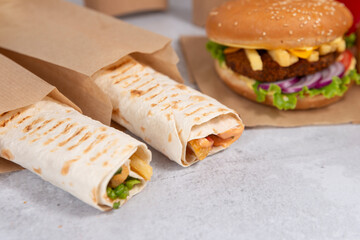 doner kebab and hamburger