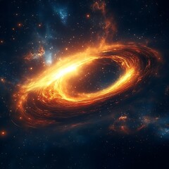 cosmic event, black hole, glowing accretion disk, intense light, deep space, starry background, horizon of planet, astrophysics, celestial phenomena