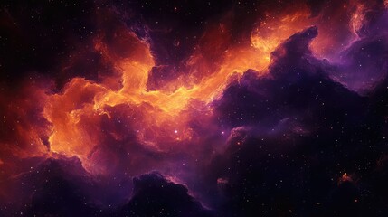 Soft waves of nebulae drifting through space, rich in color and texture, glowing softly against the darkness.