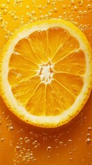 Close-up of a slice of lemon in sparkling water, refreshing beverage concept