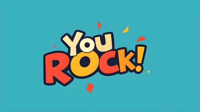 “You Rock!” text in a funky, cool font with abstract geometric shapes. Generative AI