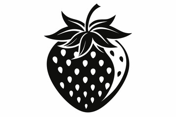 Strawberry Silhouette Vector Art Illustration. Black And White. High-Quality Image.