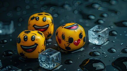 Three yellow smiley face balls 