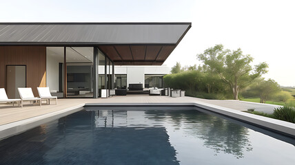 Fototapeta premium The window may be positioned to provide a view of the pool area, enhancing the space's openness and connection to the outdoors.