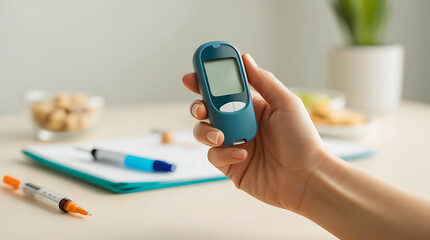 Checking diabetes with digital Glucometer, Healthcare concept. November 14.
