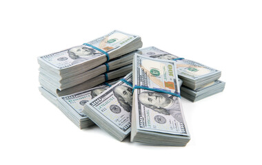 Stack of one hundred dollar bills close-up.